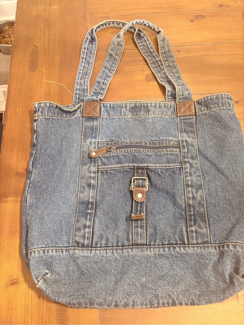 Blue Denim Tote Bag with Front Pocket